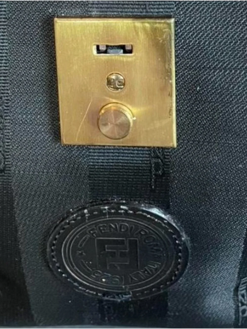 Vintage Fendi Black Striped styled Doctor Bag with Gold Hardware see pics